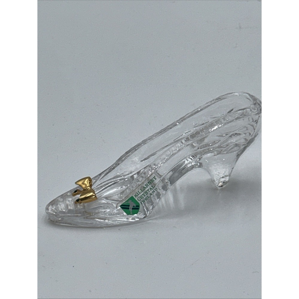 Killarney Ireland Crystal Glass Slipper Shoe Emerald Green Rhinestone Gold Bow